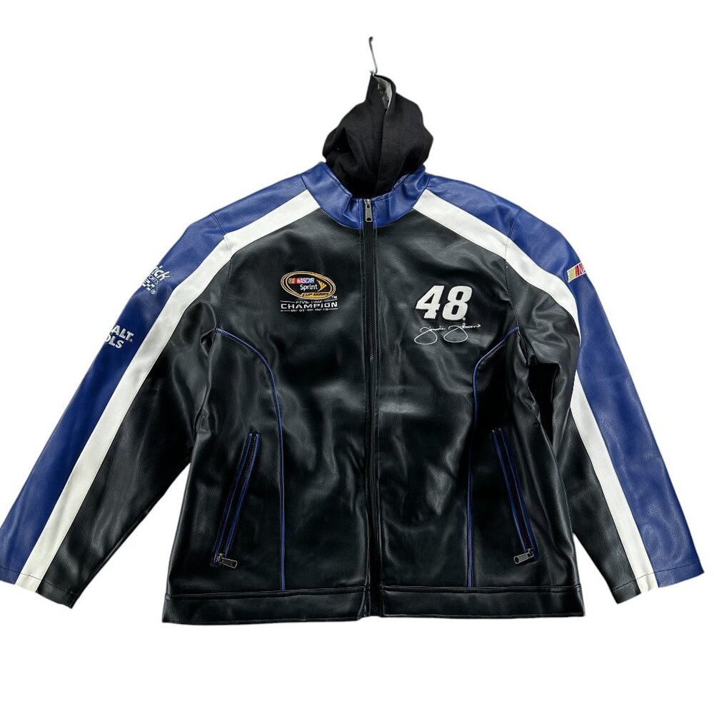 NASCAR Mens Leather Jacket XXL Lowes Team Jimmie Johnson #48 Racing Black Blue
